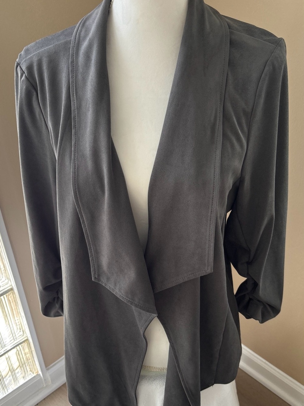 Alfani XL Soft Faux Suede Charcoal Draped Open-Front Blazer